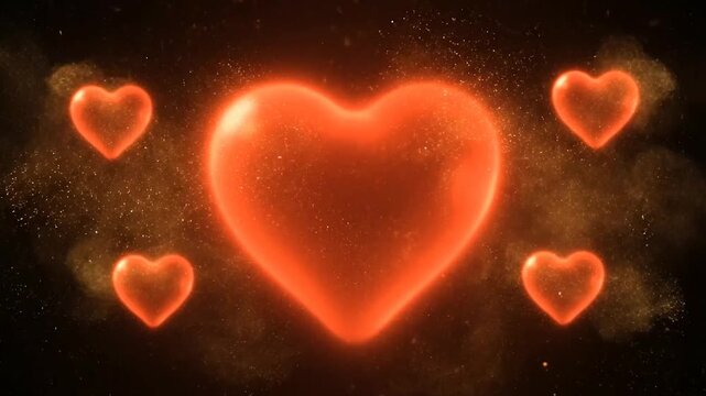 Glowing Hearts on Dark Background Animation.