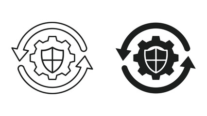 Obraz premium Gear with Shield and Circular Arrows Icon - Security System Update and Process