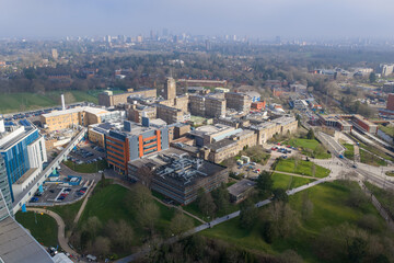 Fototapeta premium Aerial view of Birmingham Medical School and University train station.