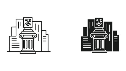 Fototapeta premium Abstract Column Monument and City Skyline Icon Set - Line Art and Silhouette