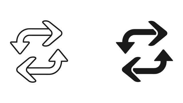 Recycle Arrows Icon Set: Outline and Solid Fill - Cycle, Repeat, Refresh, Loop