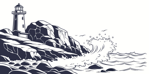 A lone tree stands tall on a rocky cliff overlooking a vast ocean Vector © ADOBE