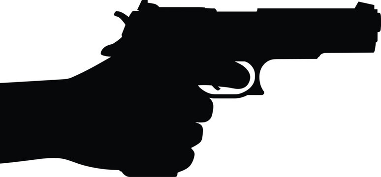 Hand holding handgun silhouette isolated on white background firearm security protection danger concept illustration