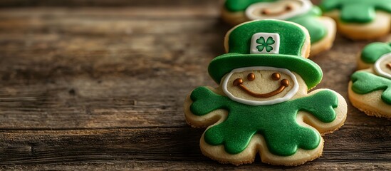Naklejka premium St. Patrick's Day cookies on a wooden background