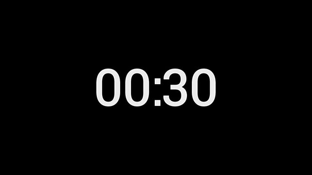 1 Minute countdown animation on black background.Digital Countdown timer one minute animation from seconds on transparent background.1 minutes countdown timer animatio