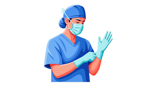 Surgeon donning sterile gloves for surgery