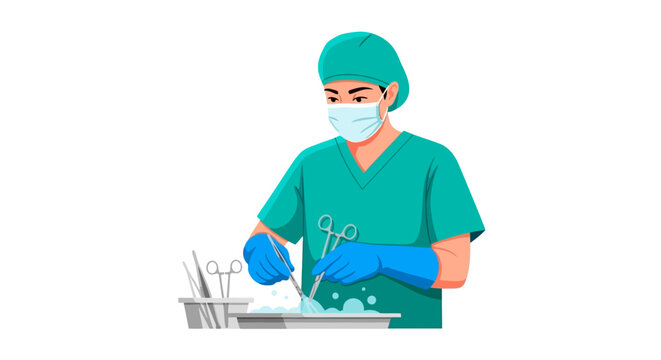 Surgeon preparing sterile instruments for medical procedure