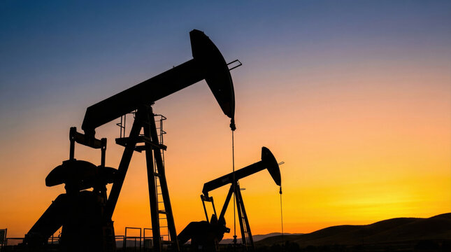 Oil price global crisis silhouette oil pump under sunset sky