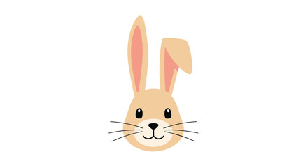 Fototapeta premium Minimalist and cute illustration of a rabbit face featuring soft beige fur and one playful floppy ear on a clean white background.