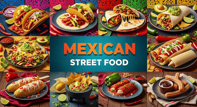 Vibrant mexican street food collage