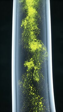 Abstract CGI Animation Depicting Acid Reflux Concept with Upward Flow of Yellow Particles Inside Transparent Tube