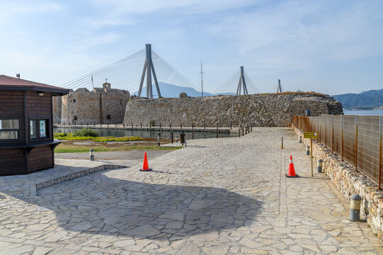 Rio Fortress with the Rio&ndash;Antirrio Bridge, Patras, Greece