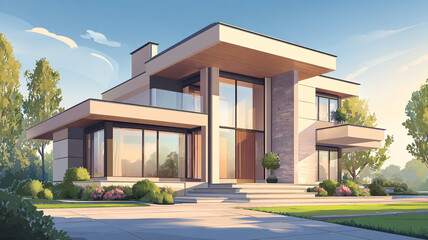 Fototapeta premium Modern house with flat roof