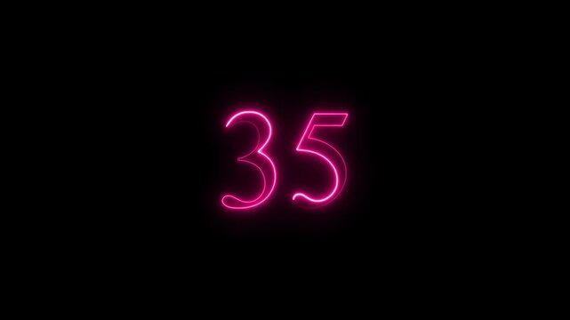 glowing neon text 35 number countdown icon animation on a black background,with 4k video animation.