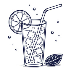 A refreshing lemonade drink with ice cubes and a mint leaf garnish Vector © MD MOGAMMEL HAQUE 