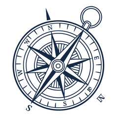 Obraz premium A detailed compass with cardinal directions and a magnifying glass. Vector