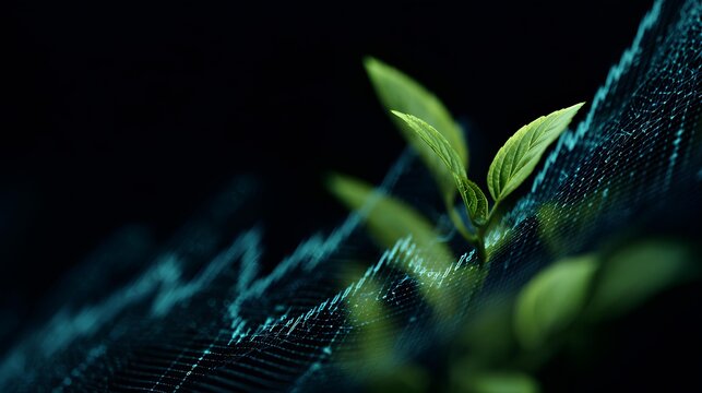 Eco-Investment:  A vibrant sprout, symbolizing growth, overlays a financial graph, representing the synergy of eco-friendly investing and sustainable finance.