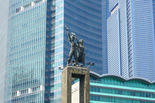 Selamat Datang Monument (Selamat Datang is Indonesian for "Welcome"), also known as the Monumen Bundaran HI or Monumen Bunderan HI ( for 'Hotel Indonesia roundabout') in Jakarta.