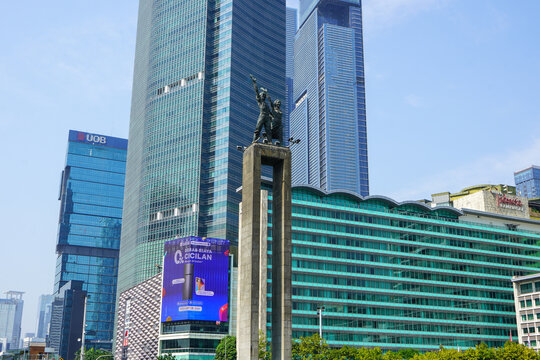Selamat Datang Monument (Selamat Datang is Indonesian for "Welcome"), also known as the Monumen Bundaran HI or Monumen Bunderan HI ( for 'Hotel Indonesia roundabout') in Jakarta.