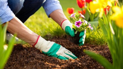 Gardening Hands Planting a Flower in Rich Soil &mdash; Regenerative Action, Earth Connection & Seasonal Renewal