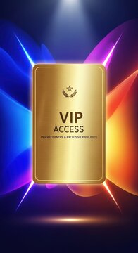 Luxurious golden VIP access pass indicating exclusive priority entry and special privileges for a major entertainment or sporting event, pass, show, booklet