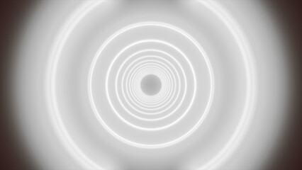 Obraz premium Soft white concentric glowing rings in a minimal futuristic tunnel, clean monochrome abstract background with gentle blur and copy space