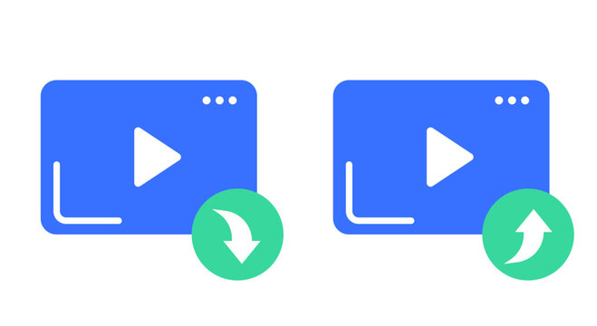 Video download upload icon vector modern, footage share send button ui interface element sign symbol, clip movie media web import export file image clipart
