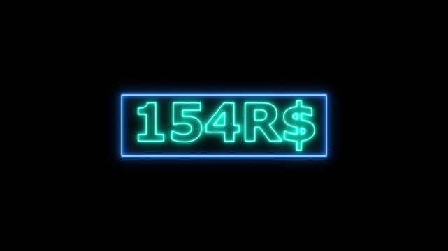 Digital neon counter displaying Brazilian Real increase from 0 to 900. Great for financial presentations, banking, and modern economy projects