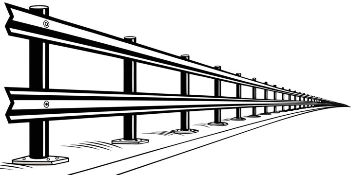 A series of metal railings along a straight railway track Vector