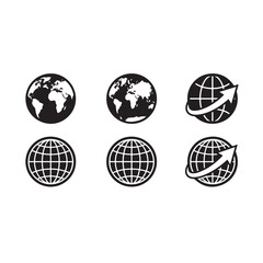 Black and White Universal Earth Sphere Symbols for Web Design