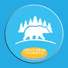 Great Bear Wilderness Vector Logo with Grizzly Silhouette and Pine Trees