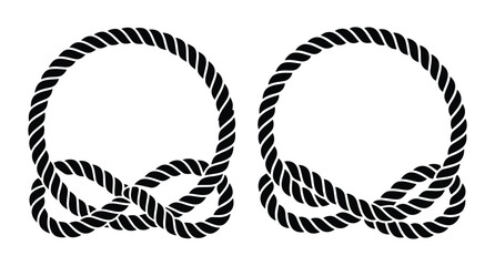 Circular Rope Frame, Stroke Styles, Black White Nautical Round Border, Black White Closed Knot Circle Frame, Nautical Rope Circle Frame Vectors Varied Stroke Weight © VectorArtStudio