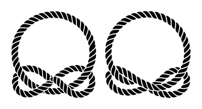Circular Rope Frame, Stroke Styles, Black White Nautical Round Border, Black White Closed Knot Circle Frame, Nautical Rope Circle Frame Vectors Varied Stroke Weight