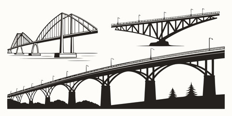Various types of bridges showcasing different architectural designs and structures Vector