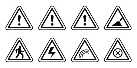 Obraz premium A collection of various warning and informational road signs with different symbols. Vector