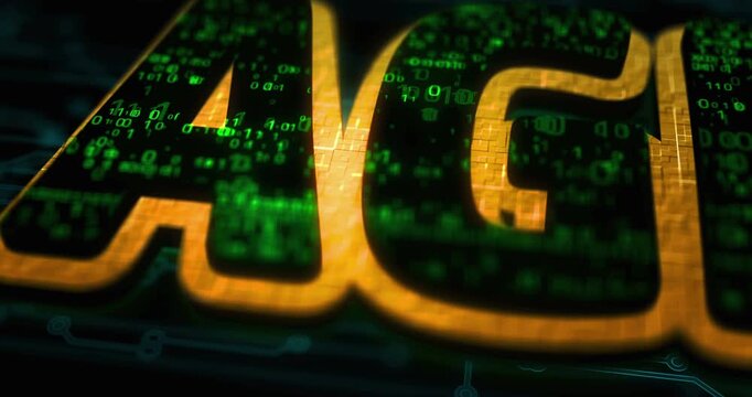 Artificial general intelligence colored symbol concept. Network, cyber technology and computer background abstract 3d animation.