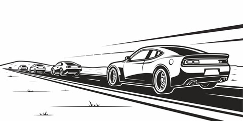 A line of cars waiting at a railway crossing with a train passing by. Vector © MST CHIN BANU BEGUM