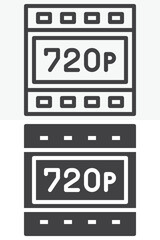 720p HD video resolution screen line and solid icon set. Outline and solid vector sign. 720p resolution icon symbol with editable stroke representing video quality format.