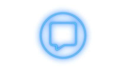A vibrant blue neon message bubble icon enclosed in a glowing circular outline, representing modern digital communication, chat, and online interaction, isolated on transparent background.