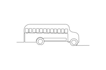 School bus icon in continuous one line drawing on white background
