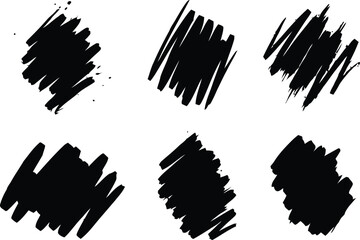 Six black brush strokes on a white background