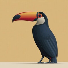 Fototapeta premium Stylized toucan with a large, colorful beak stands against a plain background