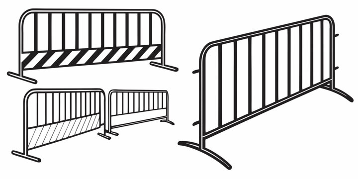 Three different types of metal barricades used for crowd control and traffic management Vector