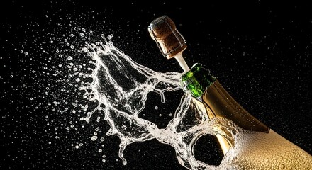 Champagne Bottle Cork Popping with Splash.