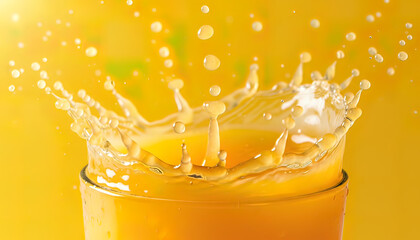 Orange Juice Splash in Glass Closeup.