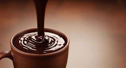 Pouring Chocolate Syrup into Coffee Mug.