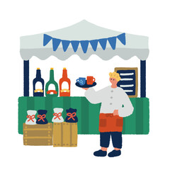 ジュースやドリンクを販売するマルシェ屋台のイラスト
