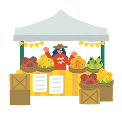 フルーツを販売するマルシェイベントの屋台イラスト