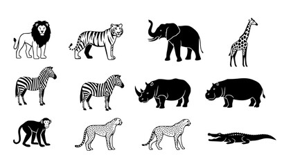 Fototapeta premium Wild Animal Species and Safari Zoo Fauna Vector Icon Set