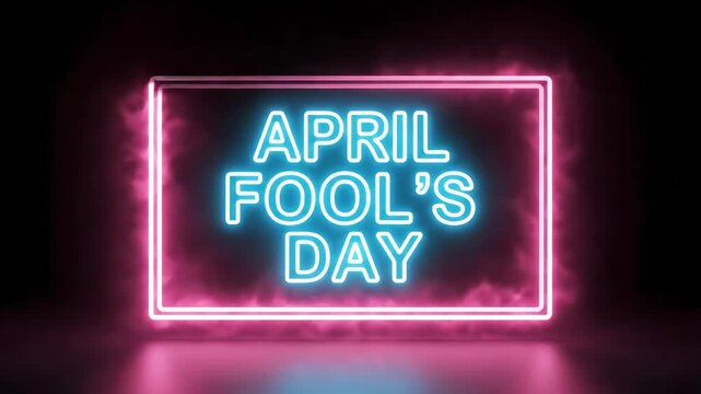 Neon April Fools Day Frame Animation With Pink And Cyan Glow